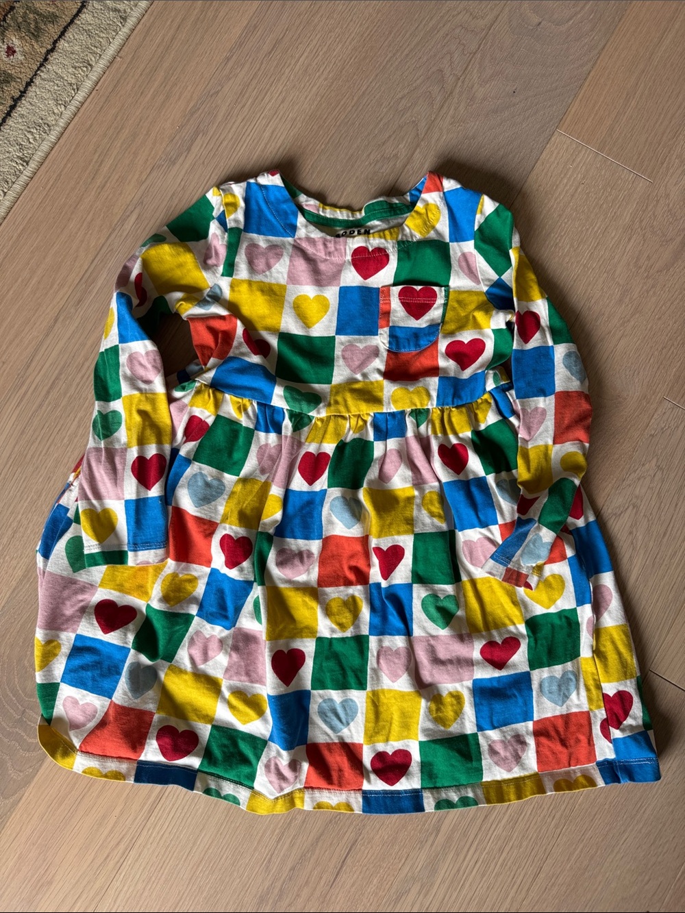 Mini Boden Multicolor Heart Check Cotton Dress